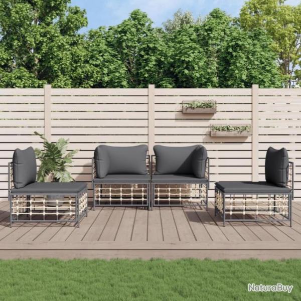 Salon de jardin 4 pcs avec coussins anthracite rsine tresse