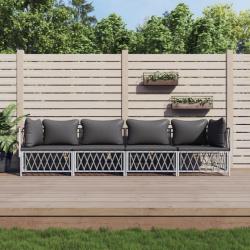 Salon de jardin 4 pcs avec coussins blanc acier