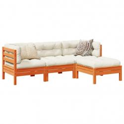 Salon de jardin 4 pcs avec coussins cire marron bois pin massif alsavelo