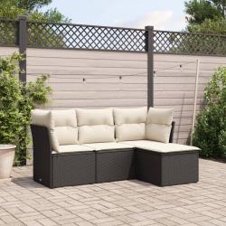 Salon de jardin 4 pcs avec coussins noir résine tressée alsavelo