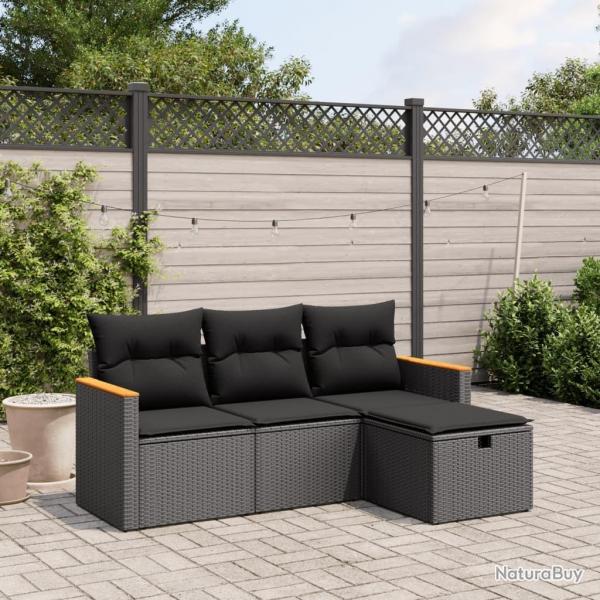Salon de jardin 4 pcs avec coussins noir rsine tresse alsavelo
