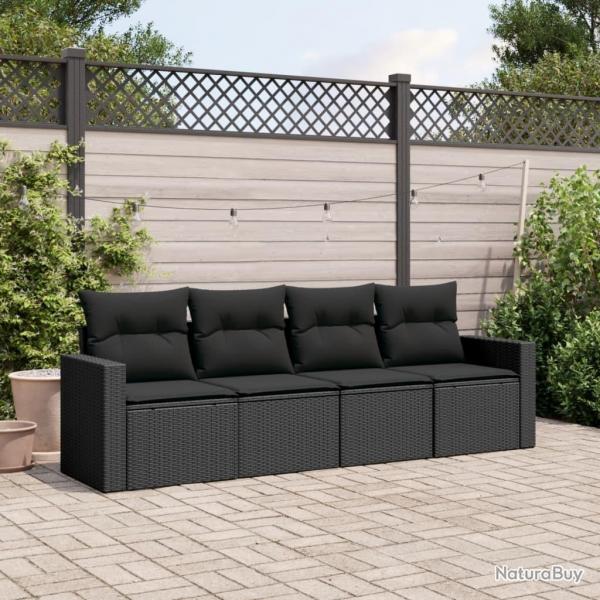 Salon de jardin 4 pcs avec coussins noir rsine tresse alsavelo