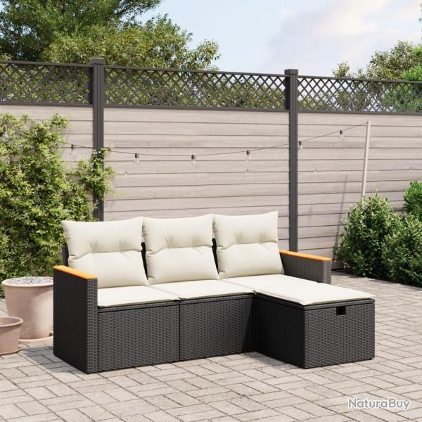 Salon de jardin 4 pcs avec coussins noir rsine tresse alsavelo