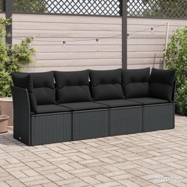 Salon de jardin 4 pcs avec coussins noir rsine tresse