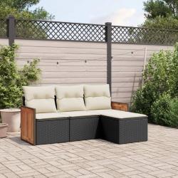 Salon de jardin 4 pcs avec coussins noir résine tressée alsavelo