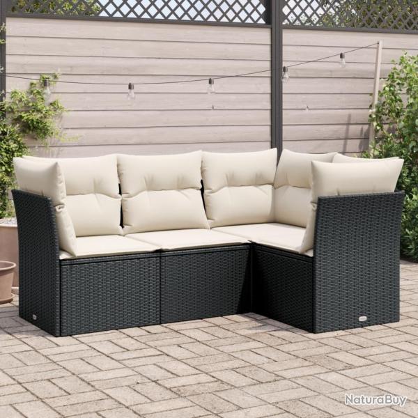 Salon de jardin 4 pcs avec coussins noir rsine tresse alsavelo