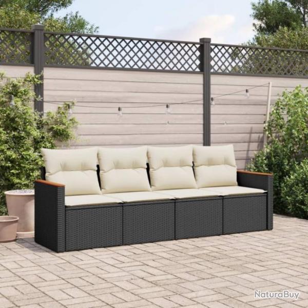 Salon de jardin 4 pcs avec coussins noir rsine tresse