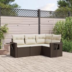 Salon de jardin 4 pcs avec coussins marron résine tressée alsavelo