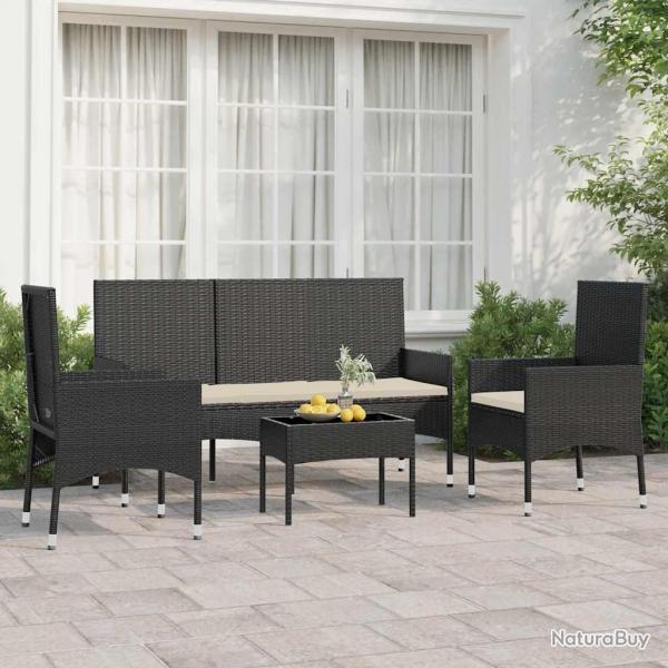 Salon de jardin 4 pcs avec coussins Noir Rsine tresse alsavelo