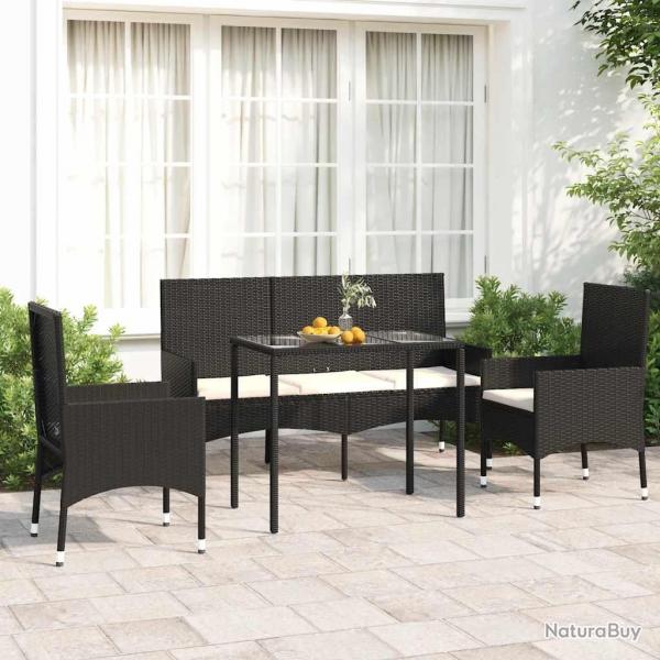 Salon de jardin 4 pcs avec coussins Noir Rsine tresse alsavelo