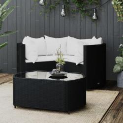 Salon de jardin 4 pcs avec coussins Noir Résine tressée