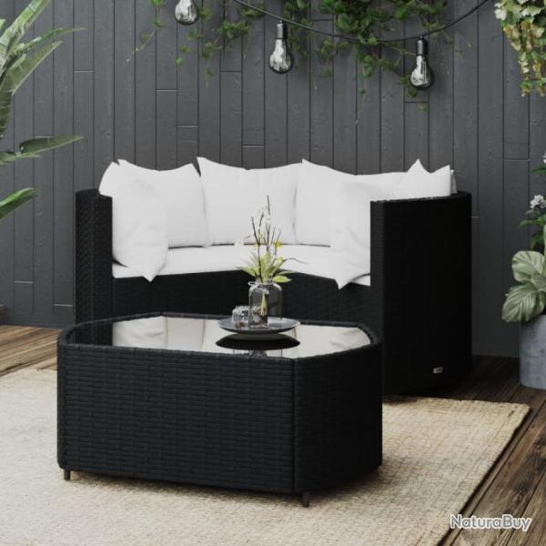 Salon de jardin 4 pcs avec coussins Noir Rsine tresse