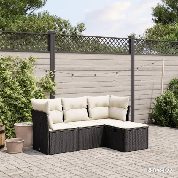 Salon de jardin 4 pcs avec coussins noir rsine tresse alsavelo