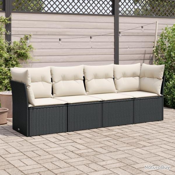 Salon de jardin 4 pcs avec coussins noir rsine tresse alsavelo