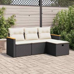 Salon de jardin 4 pcs avec coussins noir résine tressée alsavelo
