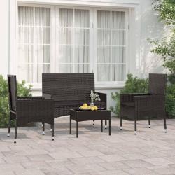 Salon de jardin 4 pcs avec coussins Noir Résine tressée alsavelo