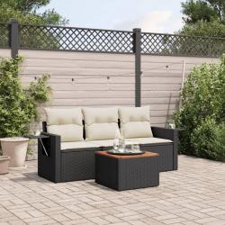 Salon de jardin 4 pcs avec coussins noir résine tressée alsavelo