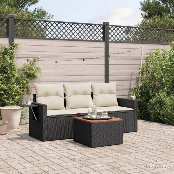 Salon de jardin 4 pcs avec coussins noir rsine tresse alsavelo