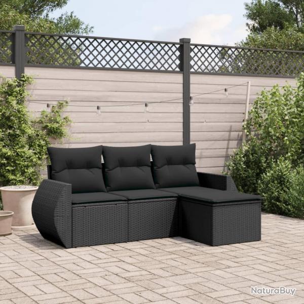 Salon de jardin 4 pcs avec coussins noir rsine tresse alsavelo