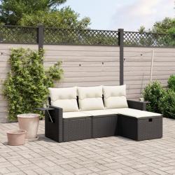 Salon de jardin 4 pcs avec coussins noir résine tressée