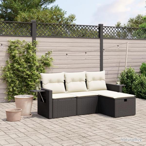 Salon de jardin 4 pcs avec coussins noir rsine tresse alsavelo