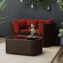 Salon de jardin 4 pcs avec coussins Marron Résine tressée alsavelo
