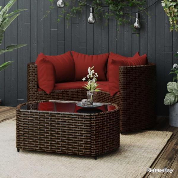 Salon de jardin 4 pcs avec coussins Marron Rsine tresse