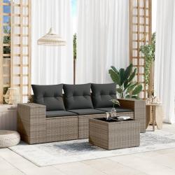 Salon de jardin 4 pcs avec coussins gris résine tressée alsavelo
