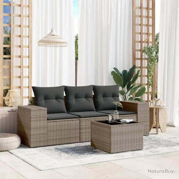Salon de jardin 4 pcs avec coussins gris rsine tresse alsavelo