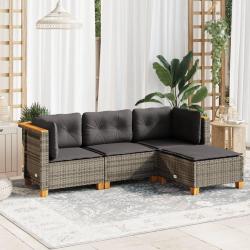 Salon de jardin 4 pcs avec coussins gris résine tressée alsavelo