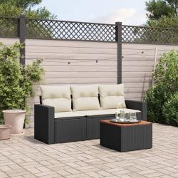 Salon de jardin 4 pcs avec coussins noir résine tressée alsavelo