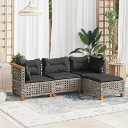 Salon de jardin 4 pcs avec coussins gris résine tressée alsavelo