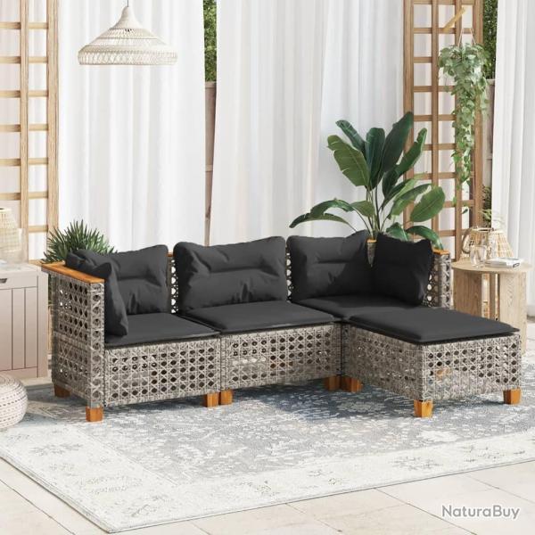 Salon de jardin 4 pcs avec coussins gris rsine tresse alsavelo