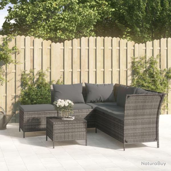 Salon de jardin 4 pcs avec coussins Gris Rsine tresse alsavelo