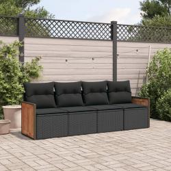 Salon de jardin 4 pcs avec coussins noir résine tressée alsavelo