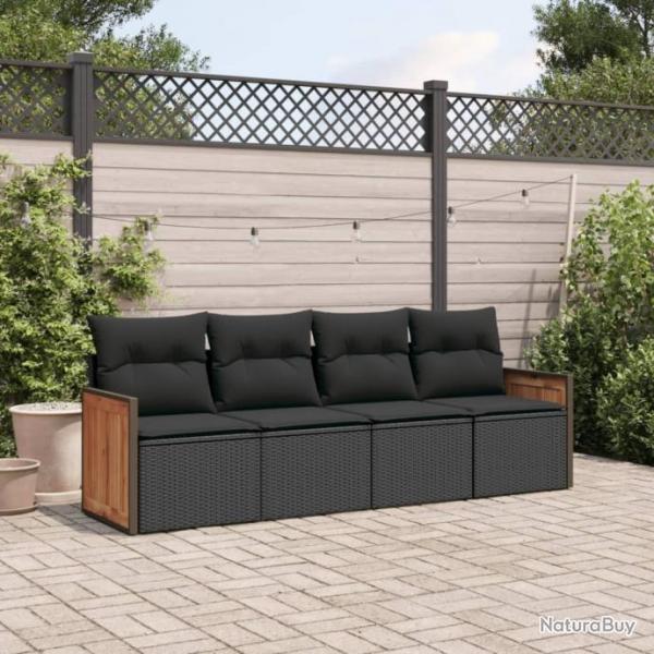 Salon de jardin 4 pcs avec coussins noir rsine tresse