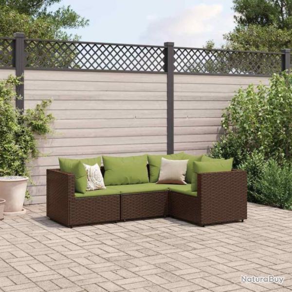 Salon de jardin 4 pcs avec coussins Marron Rsine tresse