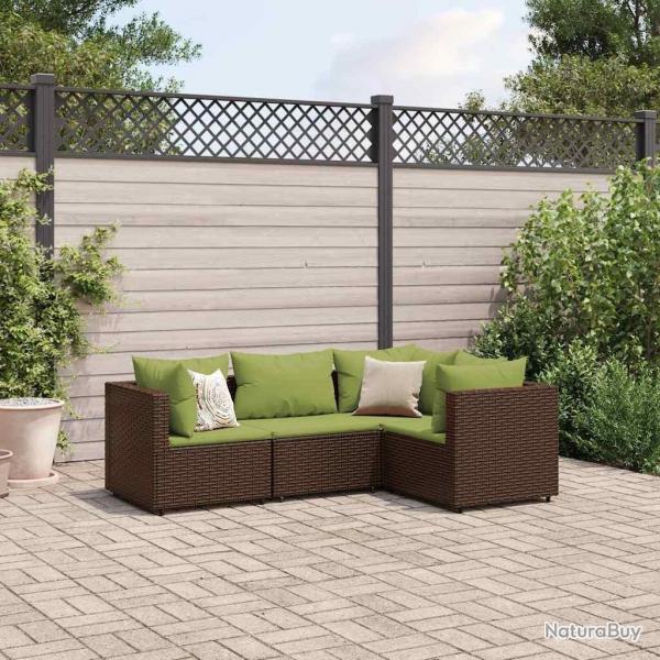 Salon de jardin 4 pcs avec coussins Marron Rsine tresse alsavelo