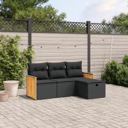 Salon de jardin 4 pcs avec coussins noir résine tressée alsavelo