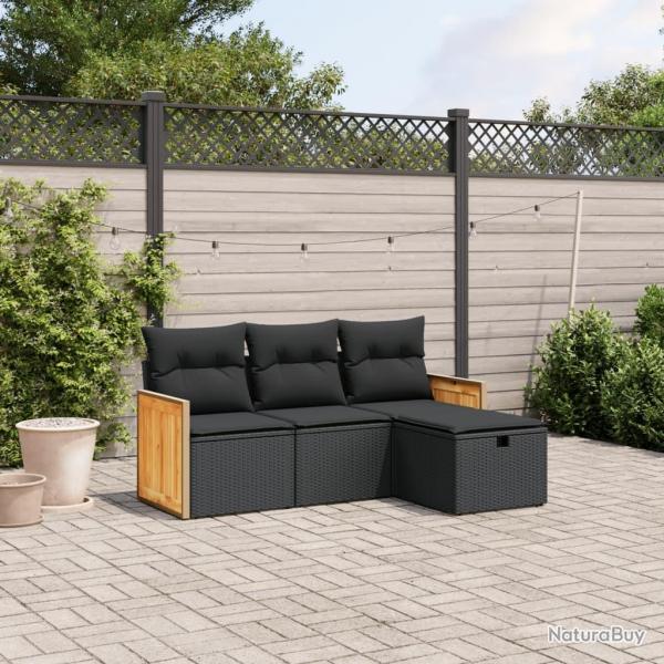 Salon de jardin 4 pcs avec coussins noir rsine tresse alsavelo
