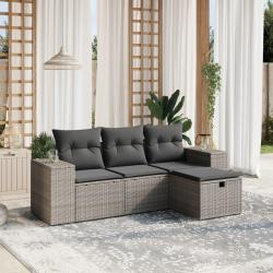Salon de jardin 4 pcs avec coussins gris résine tressée alsavelo