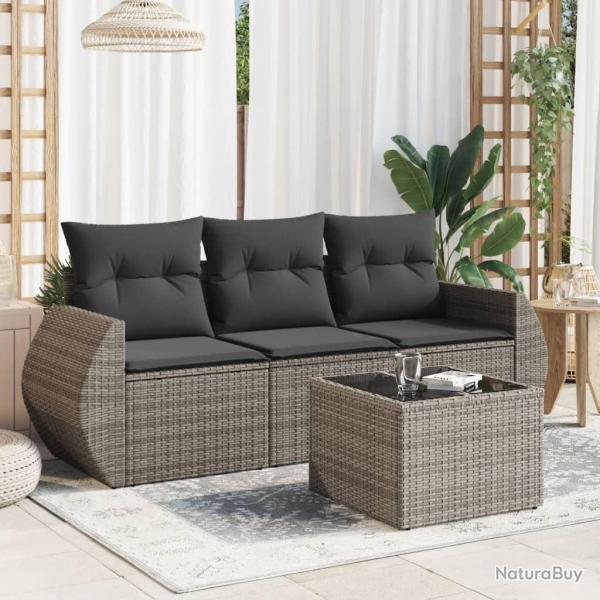 Salon de jardin 4 pcs avec coussins gris rsine tresse alsavelo