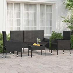 Salon de jardin 4 pcs avec coussins Noir Résine tressée alsavelo