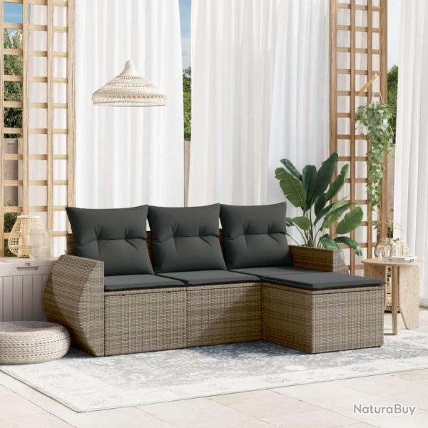 Salon de jardin 4 pcs avec coussins gris rsine tresse alsavelo