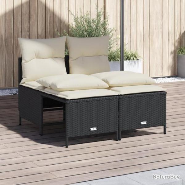 Salon de jardin 4 pcs avec coussins noir rsine tresse