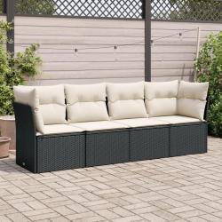 Salon de jardin 4 pcs avec coussins noir résine tressée alsavelo