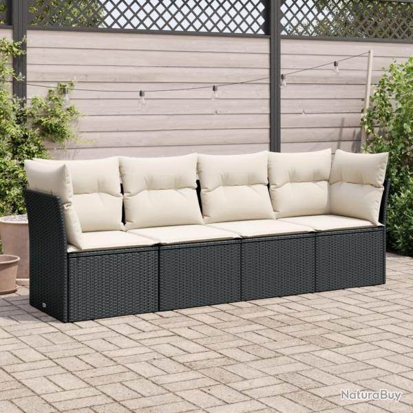 Salon de jardin 4 pcs avec coussins noir rsine tresse alsavelo