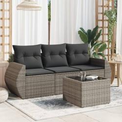 Salon de jardin 4 pcs avec coussins gris résine tressée