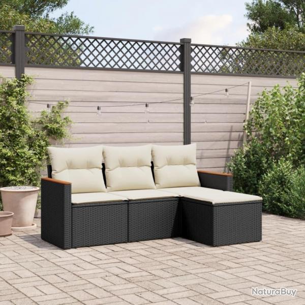 Salon de jardin 4 pcs avec coussins noir rsine tresse alsavelo