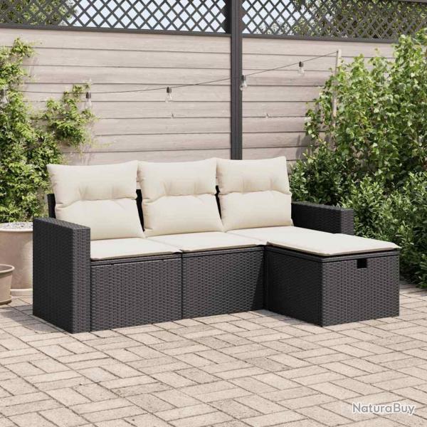 Salon de jardin 4 pcs avec coussins noir rsine tresse alsavelo